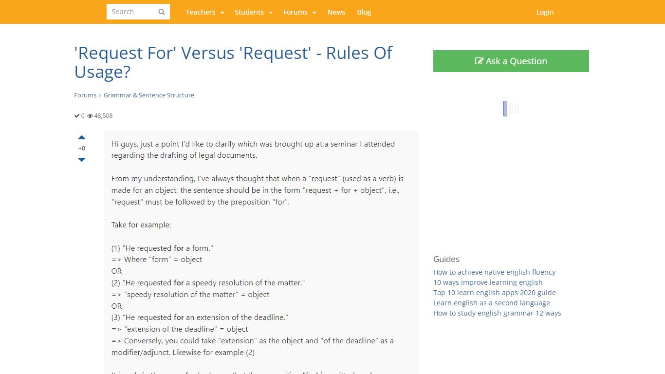 'Request For' Versus 'Request' - Rules Of Usage?